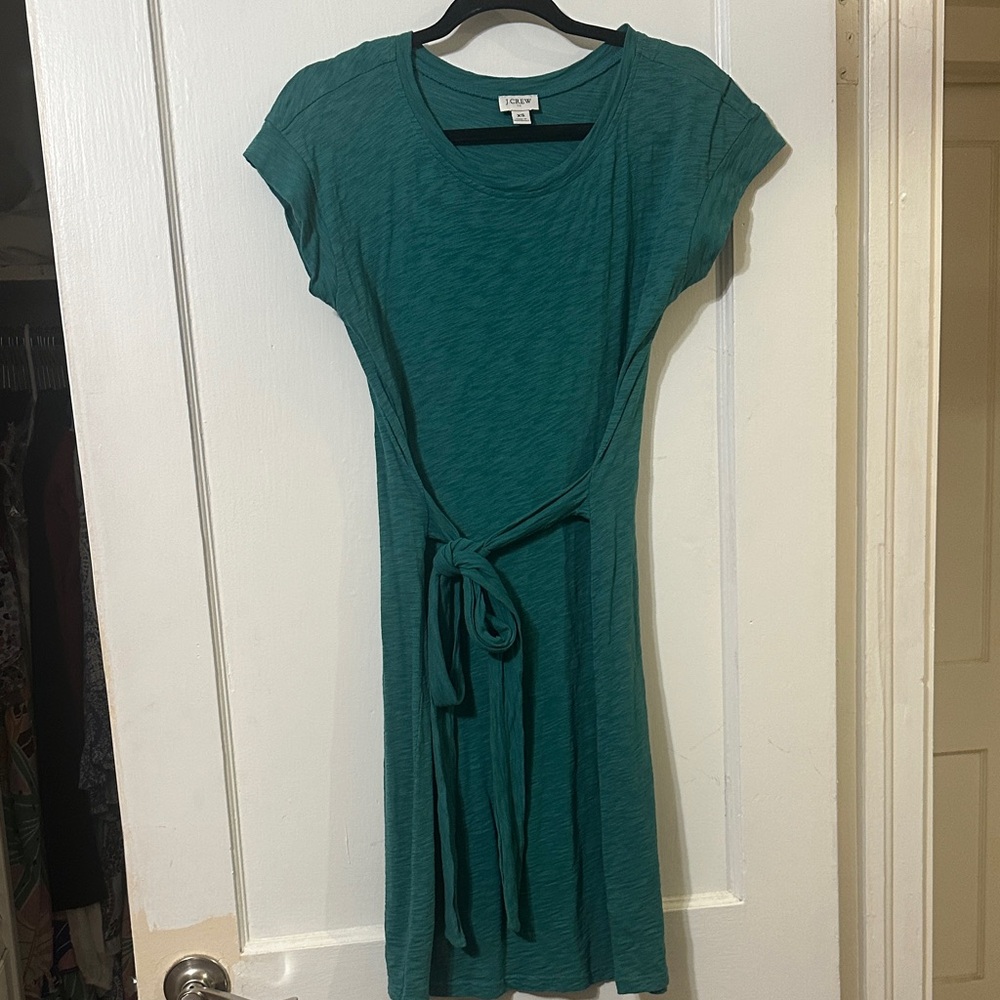 J. Crew Green Mini Dress with Waist Tie